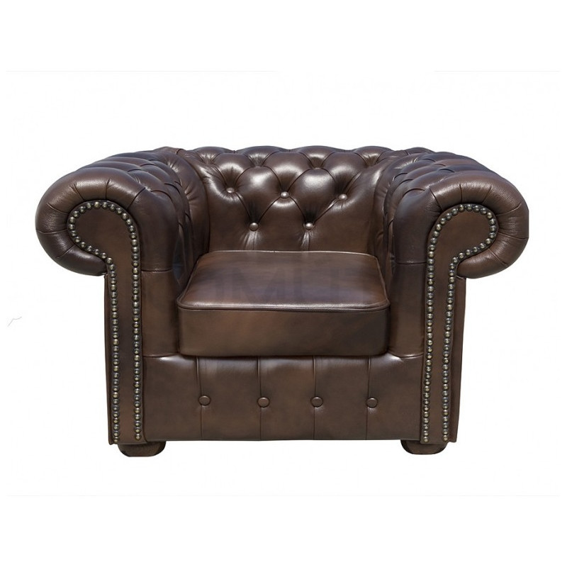 Pikowany Fotel Chesterfield Classic Skóra naturalna