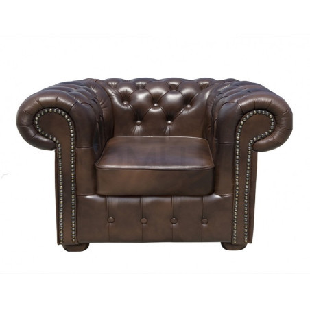 Pikowany Fotel Chesterfield Classic Skóra naturalna