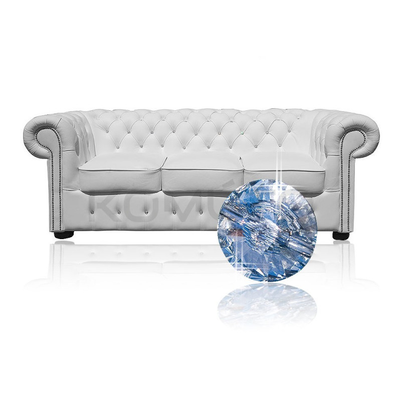 Sofa Chesterfield z kryształkami Classic Skóra 3 osobowa