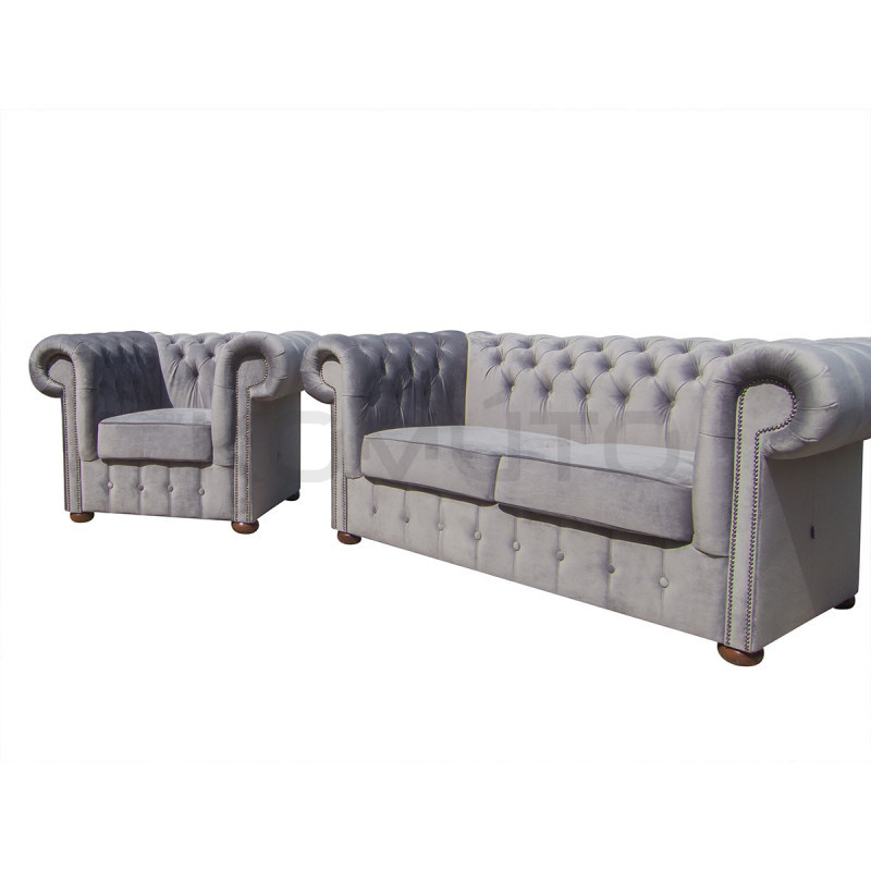 Fotel Chesterfield Classic XL plusz, welur, tkanina, materiał