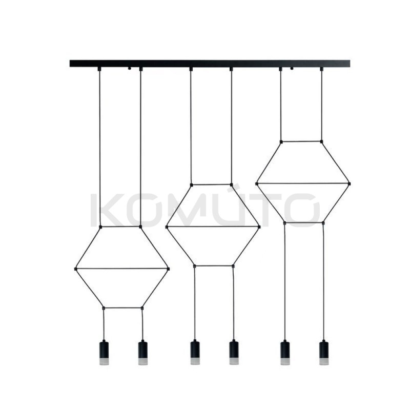 Lampa designerska Wisząca Linea Line 6 czarna w stylu loft