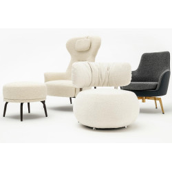 Fotel z podnóżkiem Boucle Teddy Grand bouclé beżowy brązowy Fotel z podnóżkiem Boucle Teddy Grand bouclé beżowy brązowy