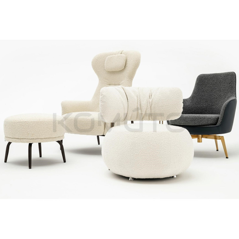 Fotel z podnóżkiem Boucle Teddy Grand bouclé beżowy brązowy Fotel z podnóżkiem Boucle Teddy Grand bouclé beżowy brązowy