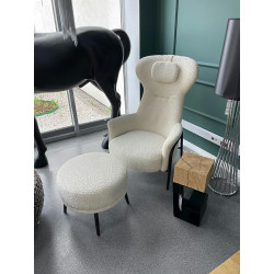 Fotel z podnóżkiem Boucle Teddy Grand bouclé beżowy brązowy Fotel z podnóżkiem Boucle Teddy Grand bouclé beżowy brązowy