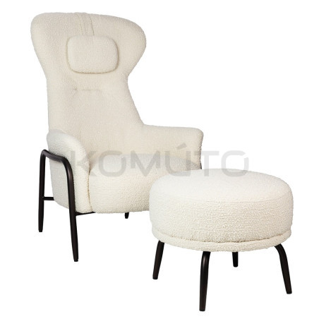 Fotel z podnóżkiem Boucle Teddy Grand bouclé beżowy brązowy