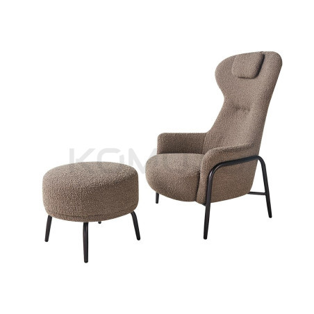 Fotel z podnóżkiem Boucle Teddy Grand bouclé beżowy brązowy