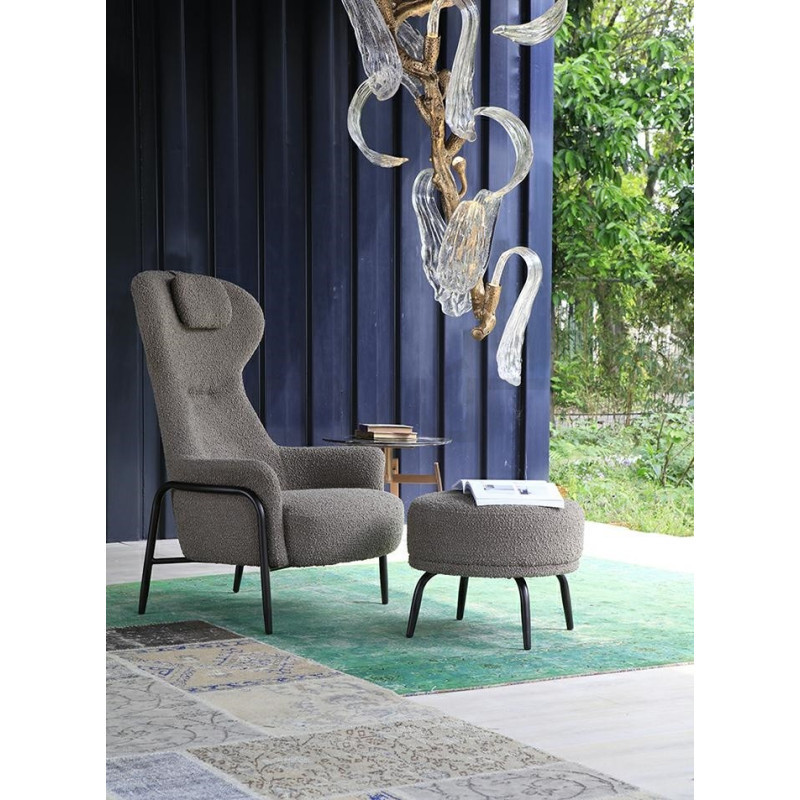 Fotel z podnóżkiem Boucle Teddy Grand bouclé beżowy brązowy