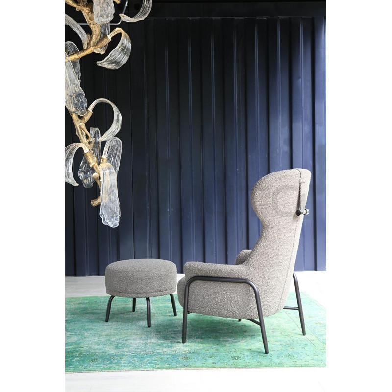 Fotel z podnóżkiem Boucle Teddy Grand bouclé beżowy brązowy