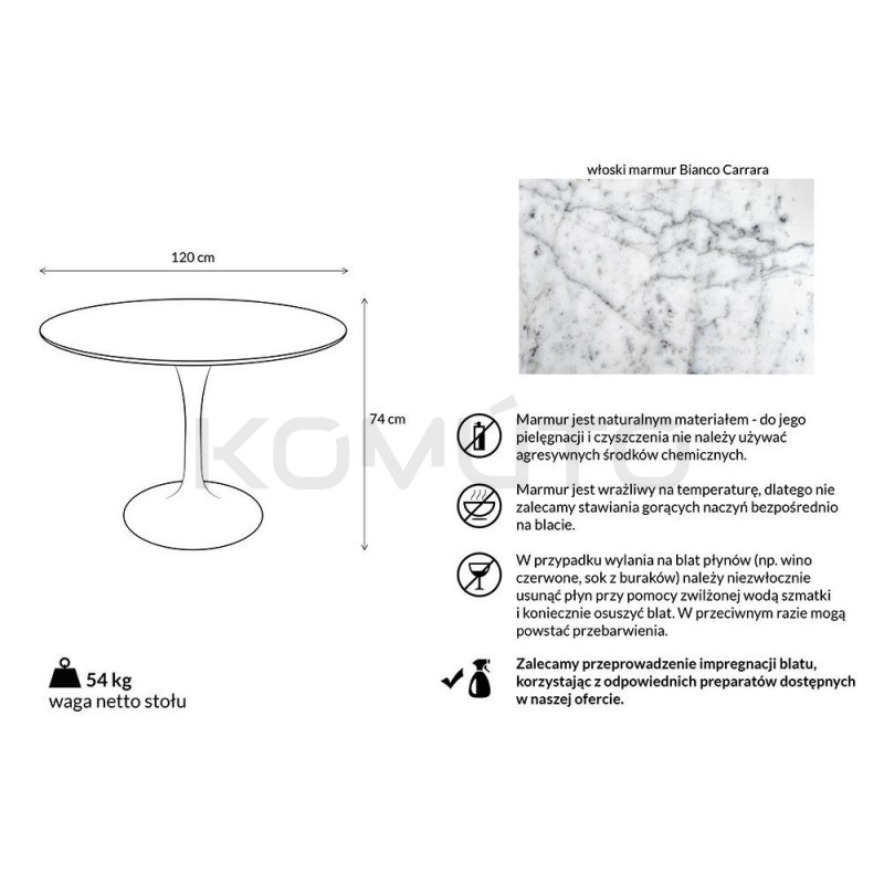 Okrągły Stół Tulip z blatem z marmuru  6 osobowy Okrągły Stół Tulip z blatem z marmuru  6 osobowy