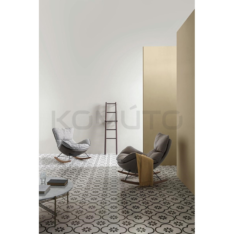 Boho Fotel bujany Otilia pepitka tapicerowany tkaniną w pepitkę Boho Fotel bujany Otilia pepitka tapicerowany tkaniną w pepitkę