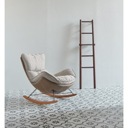 Boho Fotel bujany Otilia pepitka tapicerowany tkaniną w pepitkę Boho Fotel bujany Otilia pepitka tapicerowany tkaniną w pepitkę