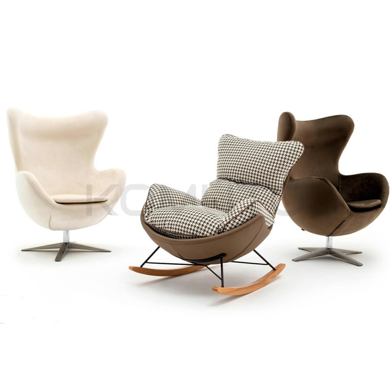 Boho Fotel bujany Otilia pepitka tapicerowany tkaniną w pepitkę Boho Fotel bujany Otilia pepitka tapicerowany tkaniną w pepitkę