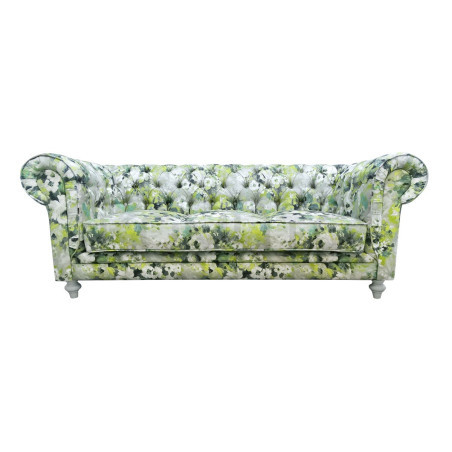 Pikowana Sofa Chesterfield 3 osobowa Lady wzór kwiatowy