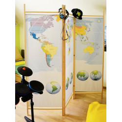 Parawan dziecięcy Mapa 3 skrzydłowy do pokoju nastolatka