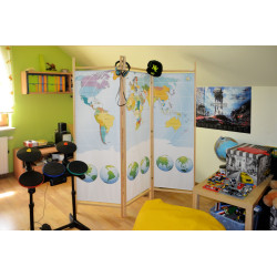 Parawan dziecięcy Mapa 3 skrzydłowy do pokoju nastolatka