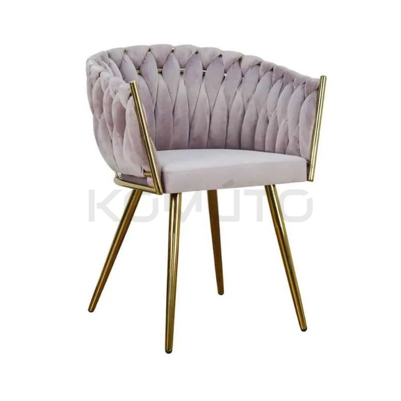 Krzesło Glamour Larissa tapicerowane welurem ze złotą podstawą
