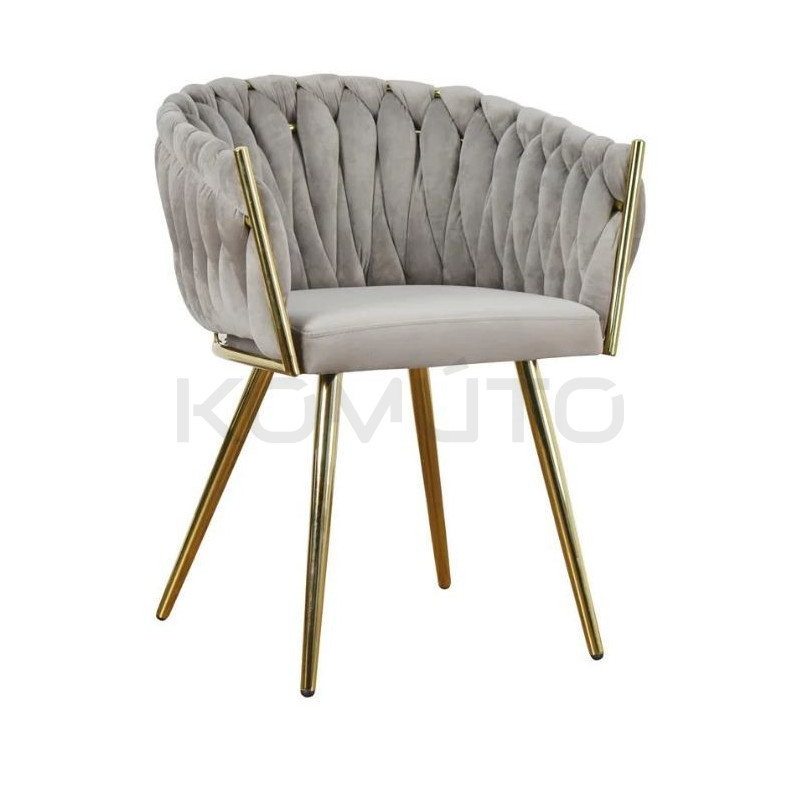 Krzesło Glamour Larissa tapicerowane welurem ze złotą podstawą