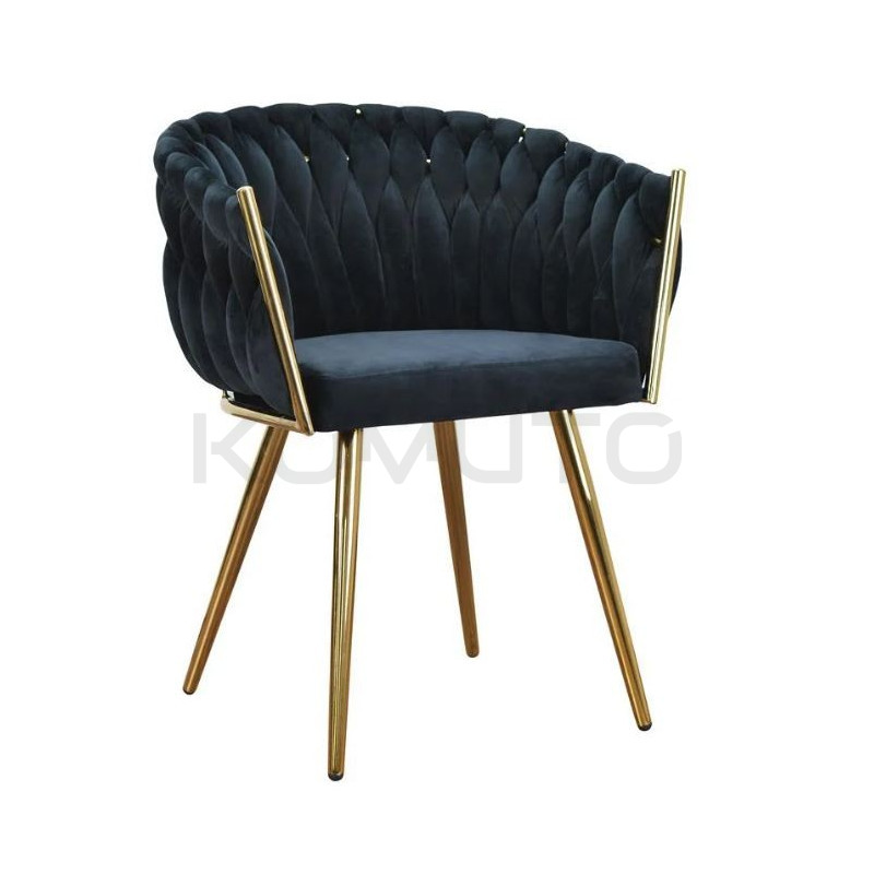 Krzesło Glamour Larissa tapicerowane welurem ze złotą podstawą