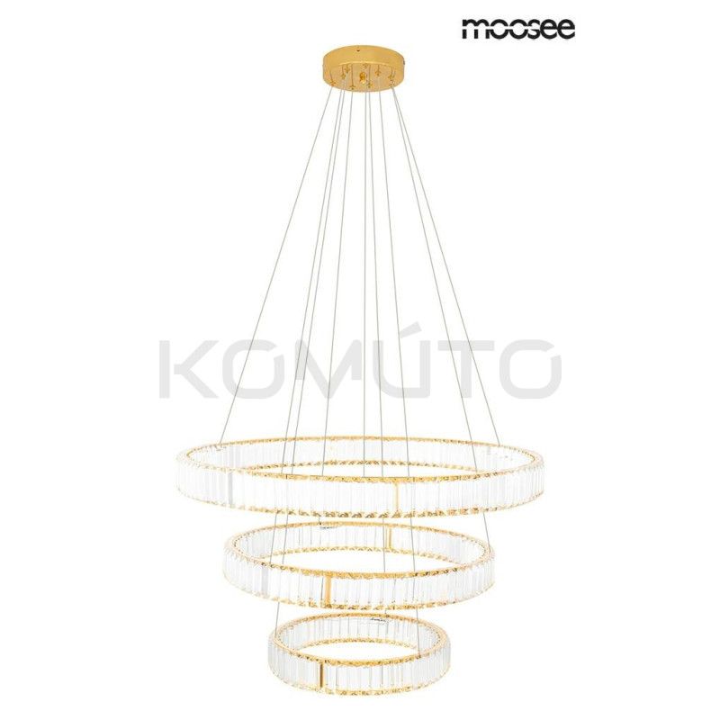Lampa wisząca glamour potrójna LIBERTY złota kryształowa