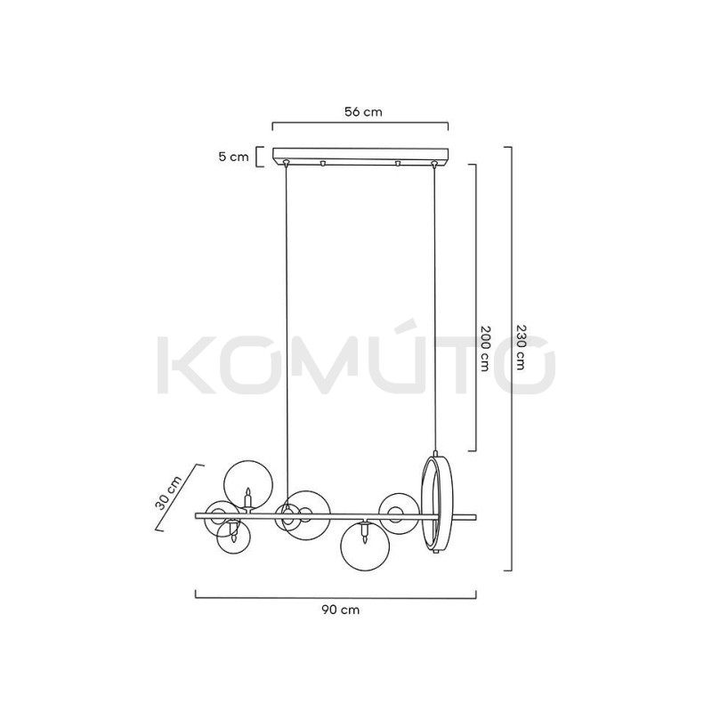 Nowoczesna  czarna Lampa wisząca ALURE Line 90 szklane klosze Nowoczesna  czarna Lampa wisząca ALURE Line 90 szklane klosze