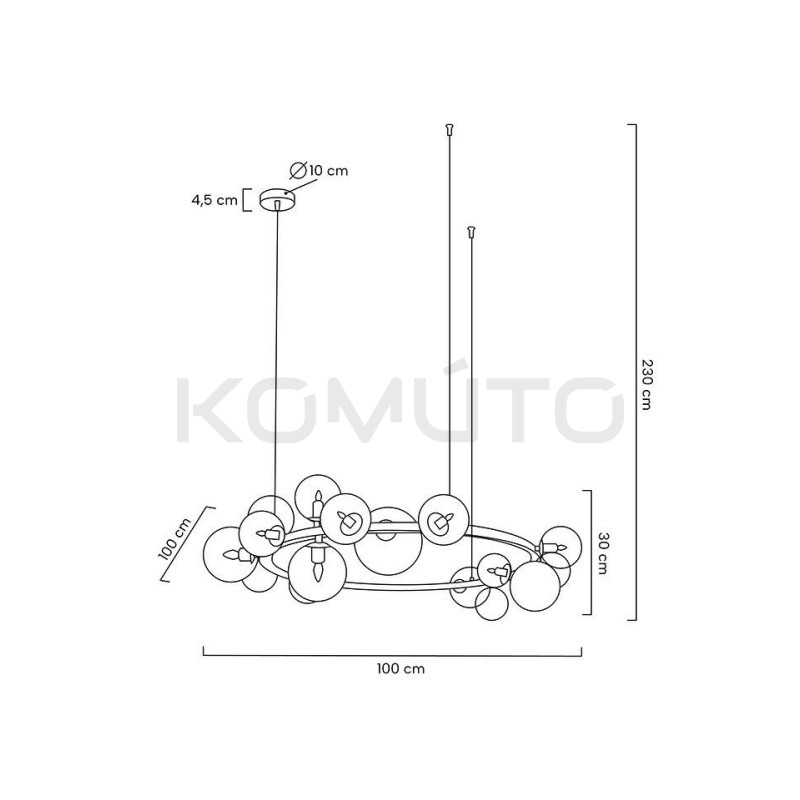 Czarna duża Lampa wisząca ALURE okrągła do salonu 20 kloszy Czarna duża Lampa wisząca ALURE okrągła do salonu 20 kloszy