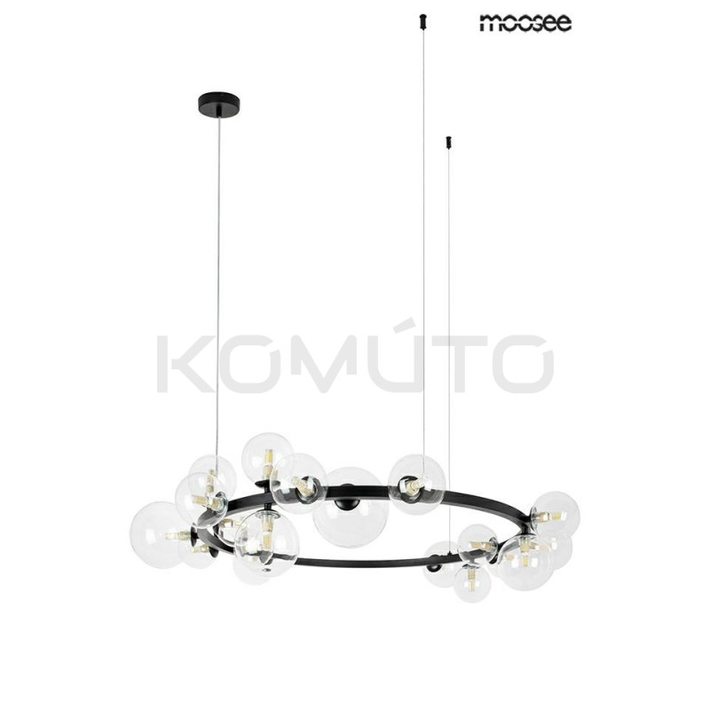 Czarna duża Lampa wisząca ALURE okrągła do salonu 20 kloszy Czarna duża Lampa wisząca ALURE okrągła do salonu 20 kloszy