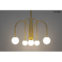 Lampa wisząca glamour NERI złota białe klosze do salonu Lampa wisząca glamour NERI złota białe klosze do salonu