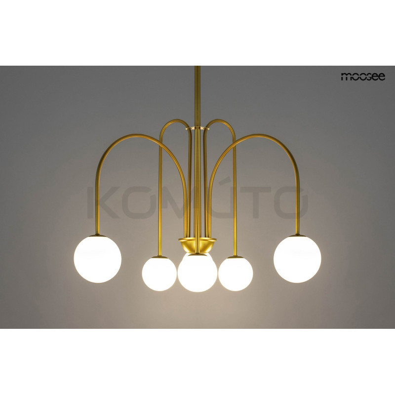 Lampa wisząca glamour NERI złota białe klosze do salonu Lampa wisząca glamour NERI złota białe klosze do salonu