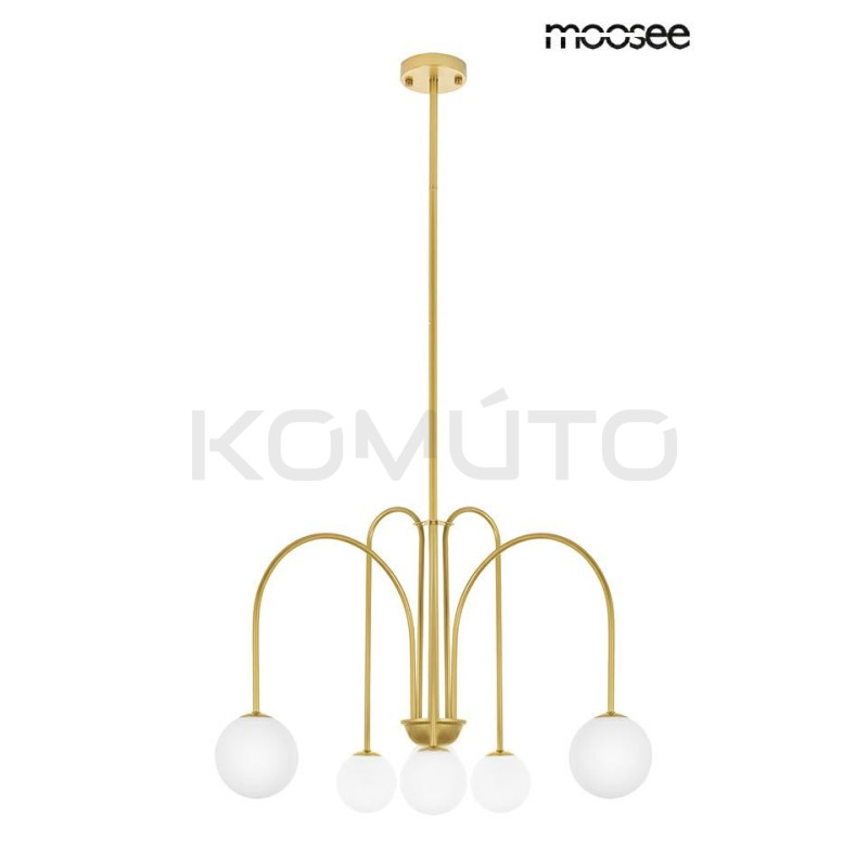 Lampa wisząca glamour NERI złota białe klosze do salonu Lampa wisząca glamour NERI złota białe klosze do salonu