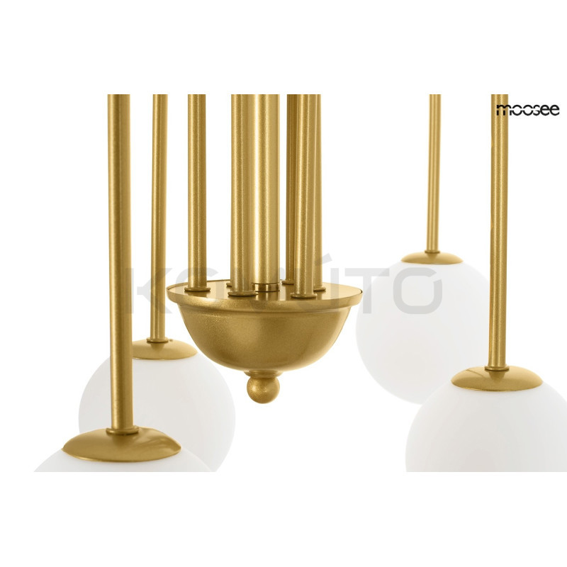 Lampa wisząca glamour NERI złota białe klosze do salonu Lampa wisząca glamour NERI złota białe klosze do salonu