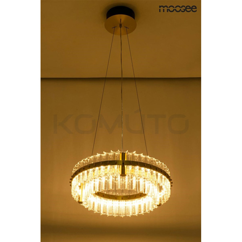 Kryształowa Lampa wisząca SATURNUS 47 podwójna złota żyrandol