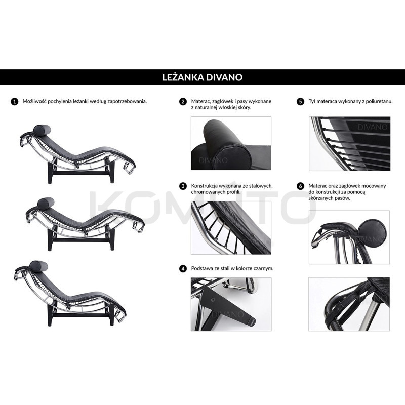 Szezlong DIVANO designerski szezlong w stylu LC4