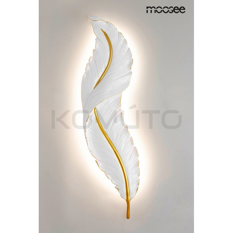 Kinkiet Ikar 80 pióro biało złote do salonu