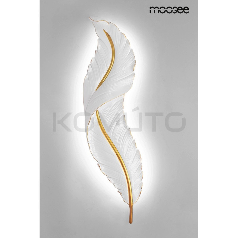 Kinkiet Ikar 80 pióro biało złote do salonu