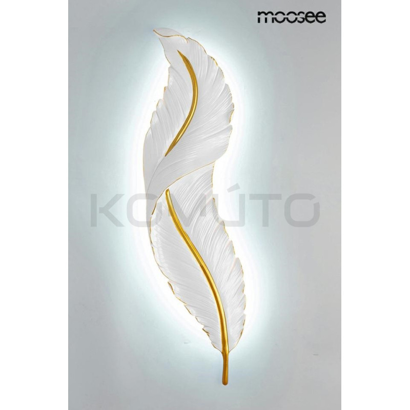 Kinkiet Ikar 80 pióro biało złote do salonu