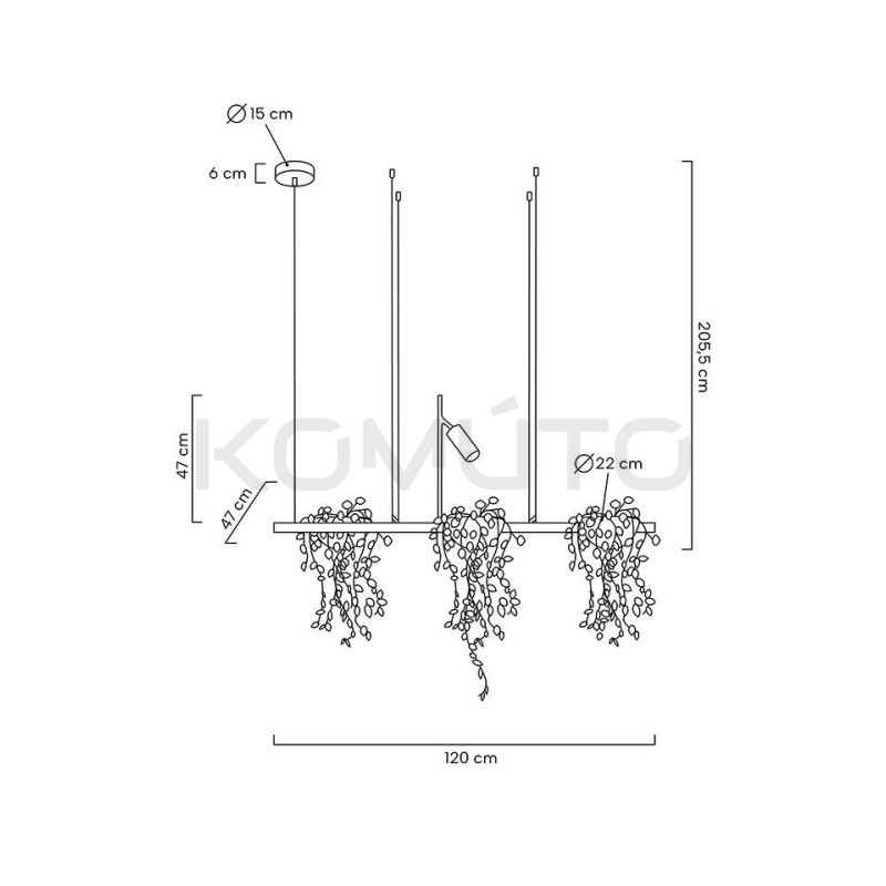 Lampa wisząca Plant Line lampa pozioma z trzema doniczkami  Lampa wisząca Plant Line lampa pozioma z trzema doniczkami