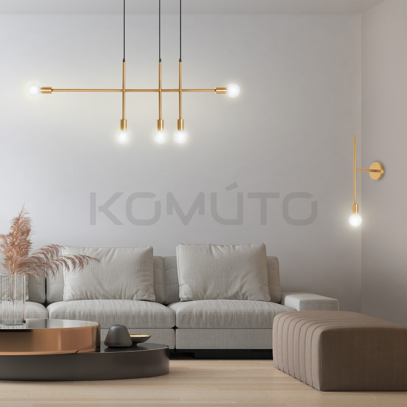 Lampa wisząca pozioma RIVA 5 złota nad wyspę Lampa wisząca pozioma RIVA 5 złota nad wyspę