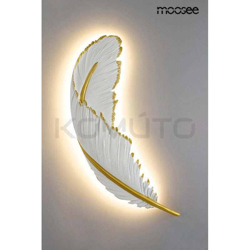 Kinkiet glamour Piórko biało złoty dekoracyjny artystyczny