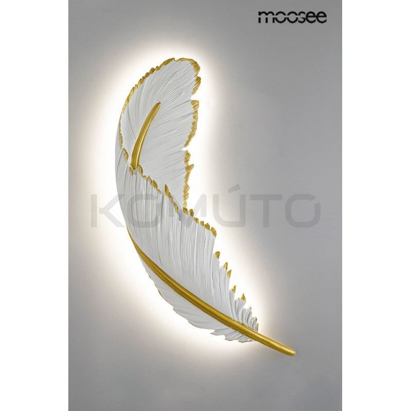 Kinkiet glamour Piórko biało złoty dekoracyjny artystyczny