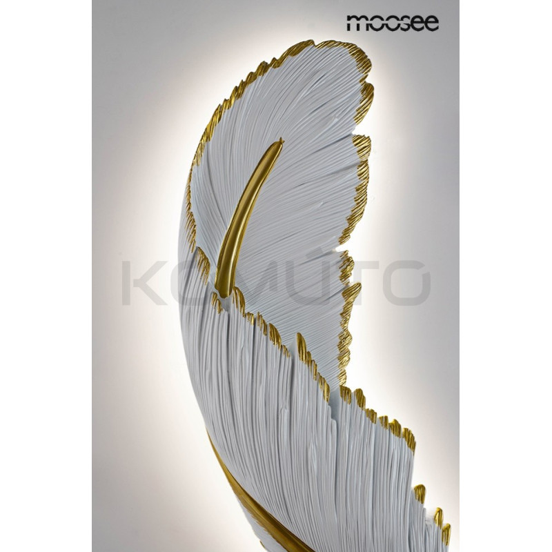 Kinkiet glamour Piórko biało złoty dekoracyjny artystyczny