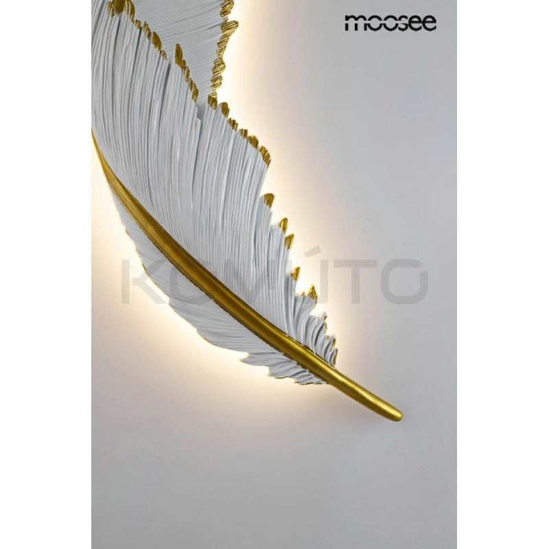 Kinkiet glamour Piórko biało złoty dekoracyjny artystyczny