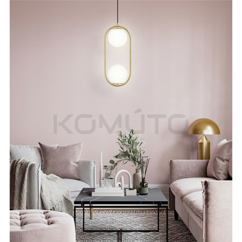 Lampa wisząca Aurelia Twin złota 2 kuliste białe klosze Lampa wisząca Aurelia Twin złota 2 kuliste białe klosze