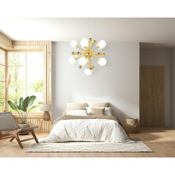 Lampa wisząca Aurelia złota z białymi kloszami do salonu Lampa wisząca Aurelia złota z białymi kloszami do salonu