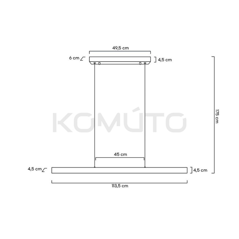 Lampa wisząca pozioma Liner czarna nad wyspę nad stół