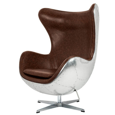 Fotel z metalowym tyłem EGG AVIATOR PU eko-skóra brązowa