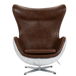 Fotel z metalowym tyłem EGG AVIATOR PU eko-skóra brązowa