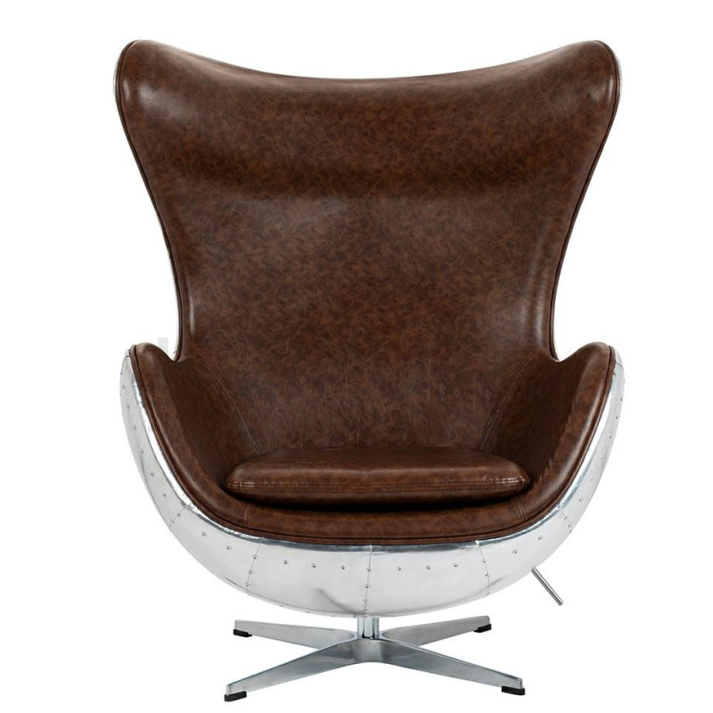 Fotel z metalowym tyłem EGG AVIATOR PU eko-skóra brązowa