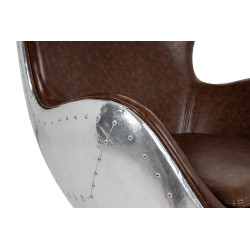 Fotel z metalowym tyłem EGG AVIATOR PU eko-skóra brązowa
