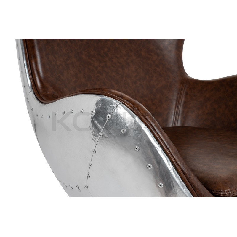 Fotel z metalowym tyłem EGG AVIATOR PU eko-skóra brązowa
