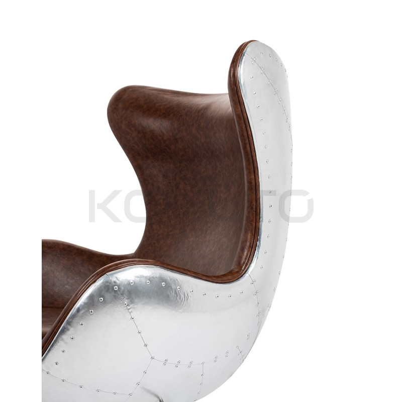 Fotel z metalowym tyłem EGG AVIATOR PU eko-skóra brązowa